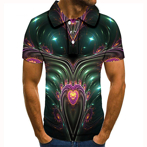 

Men's Golf Shirt 3D Print Heart Graphic Prints Button-Down Short Sleeve Street Tops Casual Fashion Cool Green / Sports