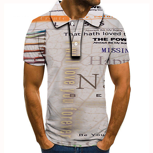 

Men's Golf Shirt Tennis Shirt 3D Print Graphic Prints Letter Button-Down Short Sleeve Street Tops Casual Fashion Cool Gray / Sports