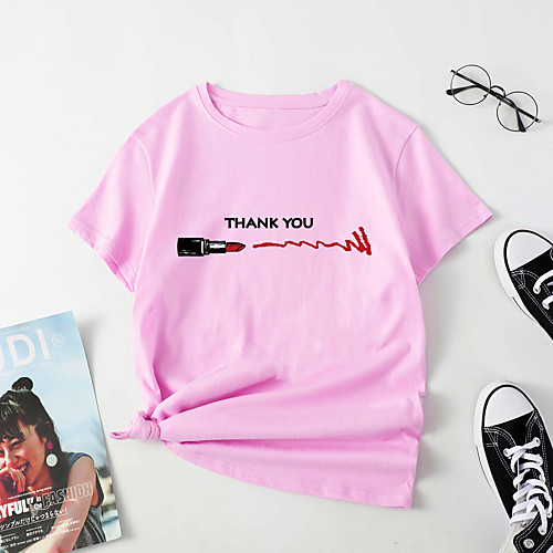 

Women's T shirt Graffiti Letter Print Round Neck Tops Cotton Basic Basic Top White Blue Yellow