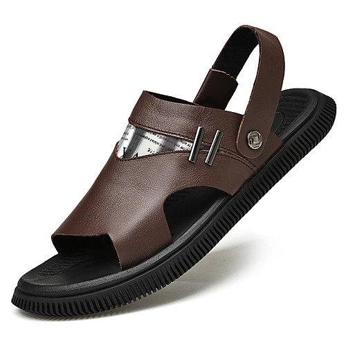 

Men's Sandals Leather Shoes Flat Sandals Casual Classic Beach Daily Outdoor Nappa Leather Cowhide Non-slipping Wear Proof Booties / Ankle Boots Black Brown Spring Summer