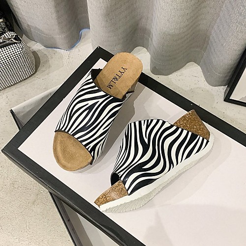 

Women's Sandals Wedge Heel Round Toe PU Color Block White Black Yellow