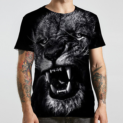

Men's Unisex Tee T shirt Shirt 3D Print Graphic Prints Tiger Animal Plus Size Print Short Sleeve Casual Tops Fashion Designer Big and Tall Round Neck Black / Sports / Summer