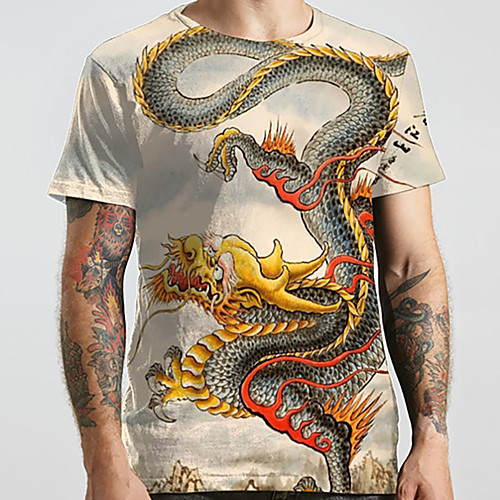 

Men's Unisex Tee T shirt Shirt 3D Print Dragon Graphic Prints Animal Plus Size Print Short Sleeve Casual Tops Basic Designer Big and Tall Round Neck Beige / Summer