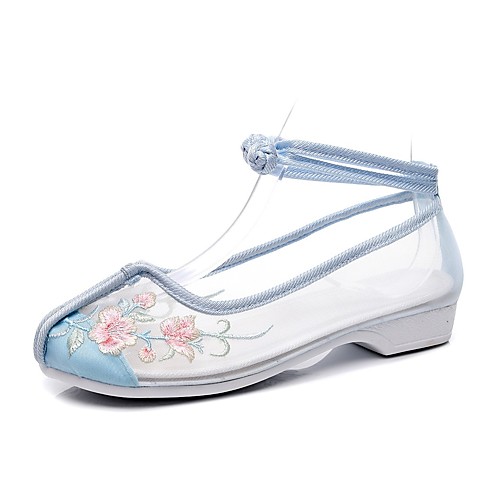 

Women's Flats Flat Heel Round Toe Booties Ankle Boots Chinoiserie Mesh Lace-up Floral White Blue Pink / Booties / Ankle Boots