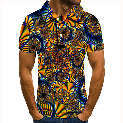 

Men's Golf Shirt 3D Print Tribal Graphic Prints Button-Down Short Sleeve Street Tops Casual Fashion Cool Yellow / Sports