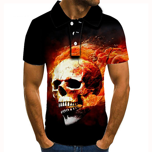 

Men's Golf Shirt Tennis Shirt 3D Print Graphic Prints Skull Flame Button-Down Short Sleeve Street Tops Casual Fashion Cool Black / Sports