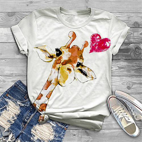 

Women's Plus Size Tops T shirt Graphic Animal Print Short Sleeve Crewneck Basic White Big Size XL XXL 3XL 4XL 5XL / Holiday