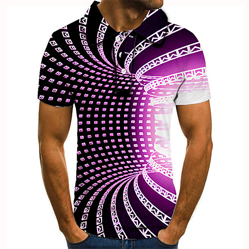 

Men's Golf Shirt Tennis Shirt 3D Print 3D Graphic Prints Button-Down Short Sleeve Street Tops Casual Fashion Cool Purple / Sports