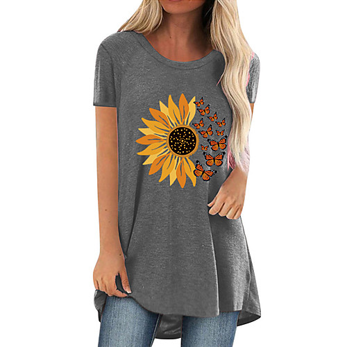 

Women's T Shirt Dress Tee Dress Short Mini Dress Short Sleeve Floral Butterfly Animal Print Spring Summer Round Neck Casual 2021 S M L XL 2XL 3XL 4XL 5XL
