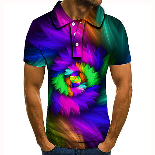 

Men's Golf Shirt 3D Print Rainbow Graphic Prints Button-Down Short Sleeve Street Tops Casual Fashion Cool Purple / Sports