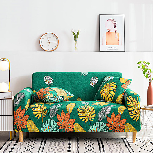 

2021 New Stylish Simplicity Print Sofa Cover Stretch Couch Super Soft Fabric Retro Hot Sale Green Leaf Couch Cover