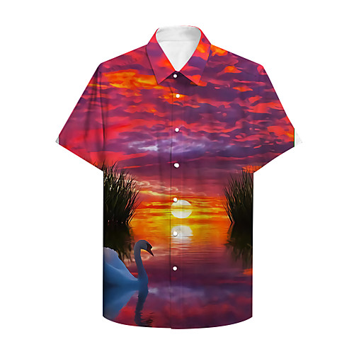 

Men's Shirt 3D Print Graphic Prints Landscape Button-Down Print Short Sleeve Daily Tops Casual Hawaiian Fuchsia