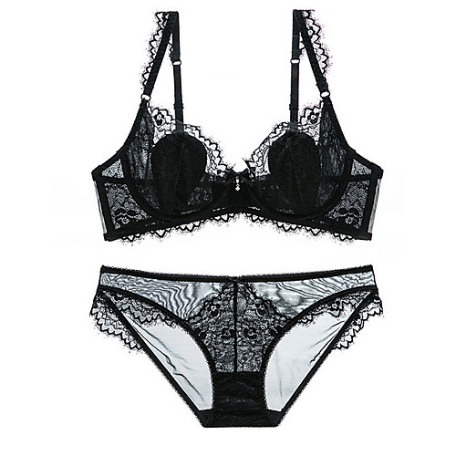 

Women's Bra & Panty Set Underwire Bra 3/4 Cup Solid Color Sexy Gray