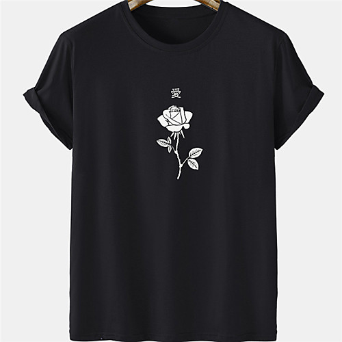 

Men's Unisex Tee T shirt Hot Stamping Rose Plus Size Short Sleeve Casual Tops 100% Cotton Basic Designer Big and Tall Black Yellow Blushing Pink