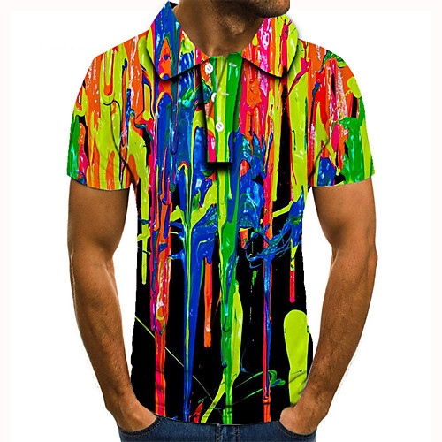 

Men's Golf Shirt Tennis Shirt 3D Print Gradient Graphic Prints Button-Down Short Sleeve Street Tops Casual Fashion Cool Rainbow / Sports