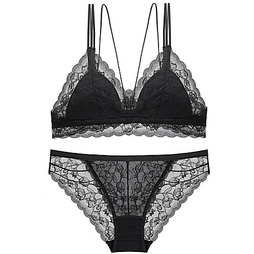 

Women's Bra & Panty Set Wireless 3/4 Cup Solid Color Sexy Black
