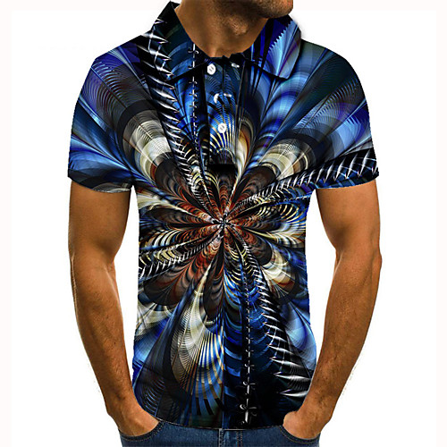 

Men's Golf Shirt 3D Print Floral Graphic Prints Button-Down Short Sleeve Street Tops Casual Fashion Cool Blue / Sports