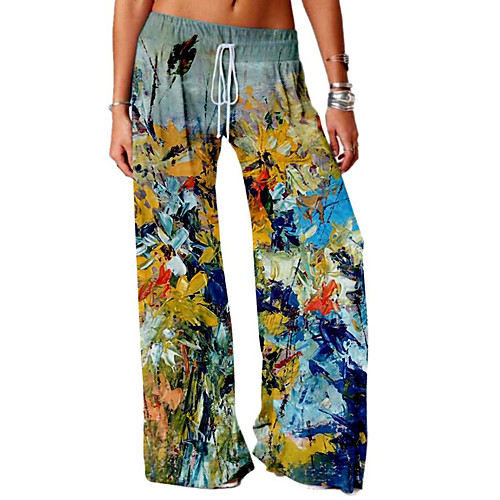 

Women's Basic Soft Comfort Daily Home Chinos Pants Flower / Floral Graphic Prints Full Length Elastic Drawstring Design Print Blue