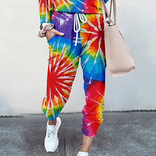 

Women's Basic Soft Comfort Going out Gym Palazzo Pants Tie Dye Full Length Elastic Drawstring Design Print Red
