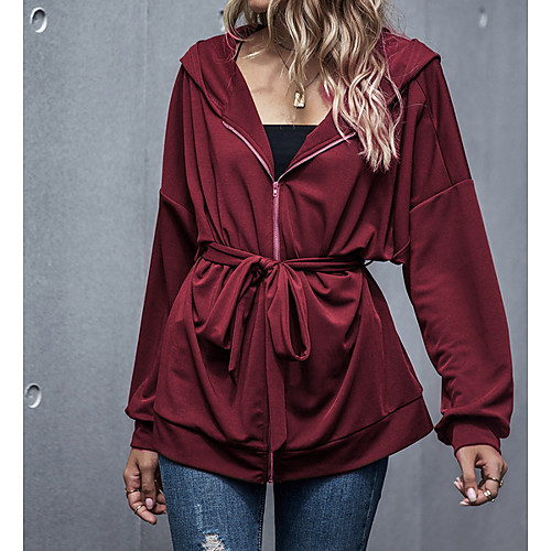 

Women's Jacket Daily Spring Summer Regular Coat Regular Fit Elegant Casual Jacket Long Sleeve Solid Colored Bow Wine Khaki