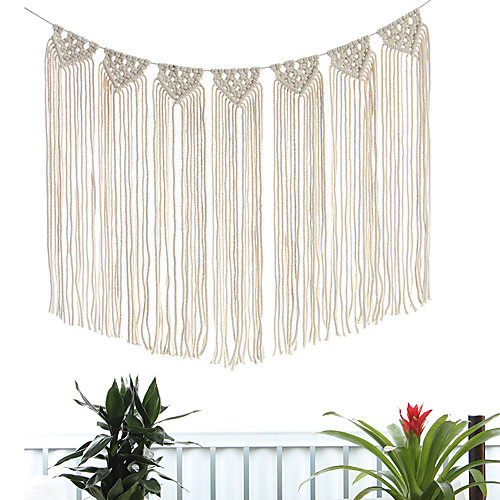 

1pc Hand Woven Macrame Wall Tapestry Hanging Bohemian Boho Art Decor Wedding Backdrop Home Bedroom Living Room Decoration Nordic Handmade Tassel Cotton 5870cm