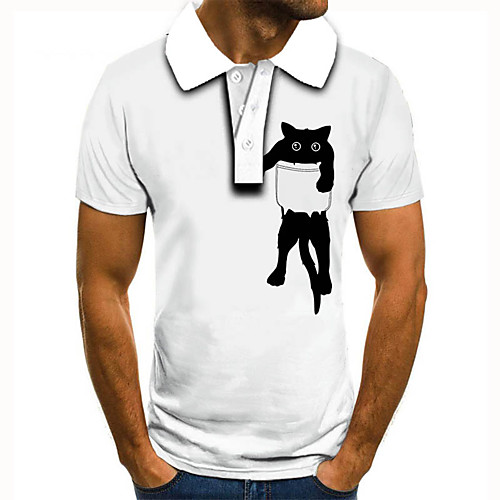 

Men's Golf Shirt Tennis Shirt 3D Print Cat Graphic Prints Animal Button-Down Short Sleeve Street Tops Casual Fashion Cool White / Sports