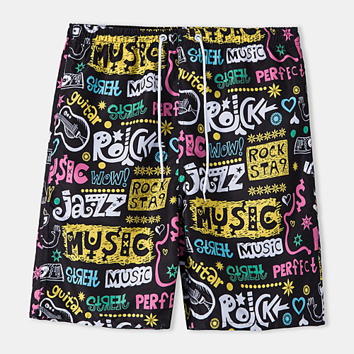 

Men's Basic Hawaiian Sports Daily Holiday Chinos Pants Letter Knee Length Drawstring Black