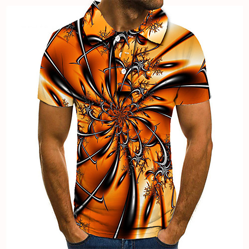 

Men's Golf Shirt 3D Print Abstract Graphic Prints Button-Down Short Sleeve Street Tops Casual Fashion Cool Orange / Sports