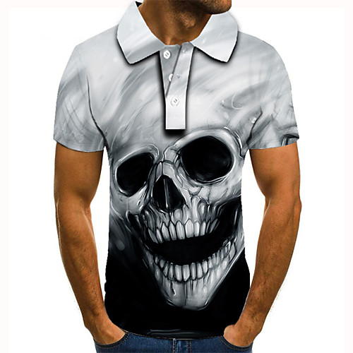 

Men's Golf Shirt Tennis Shirt 3D Print Graphic Prints Skull Button-Down Short Sleeve Street Tops Casual Fashion Cool Black / White / Sports