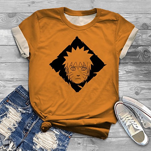 

Women's Plus Size Tops T shirt Cartoon Graphic Portrait Print Short Sleeve Crewneck Basic Yellow Big Size XL XXL 3XL 4XL 5XL / Holiday