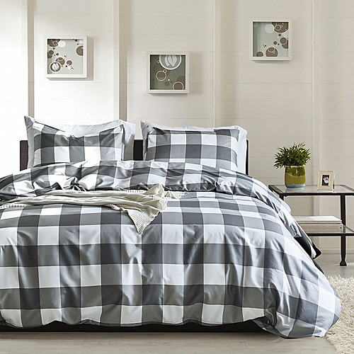 

Duvet cover set with zipper with plaid geometric pattern, ultra soft comfortable and breathable durable