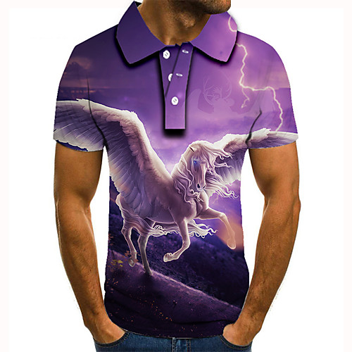 

Men's Golf Shirt 3D Print Graphic Prints Horse Button-Down Short Sleeve Street Tops Casual Fashion Cool Purple / Sports