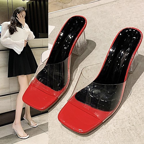 

Women's Sandals High Heel Peep Toe PU Solid Colored Almond Black Yellow