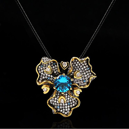 

Women's Clear Blue AAA Cubic Zirconia Necklace Floral Floral / Botanicals Luxury Fashion European Sweet Brass Black 50 cm Necklace Jewelry 1pc For Wedding Party Evening Gift Engagement Birthday Party
