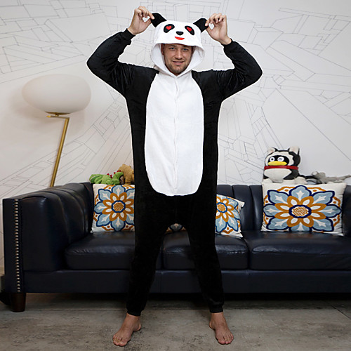 

One Piece Flannel Bathrobe Cartoon Panda for men Home Knitted Bathrobe