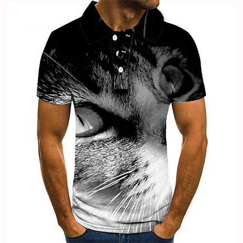 

Men's Golf Shirt 3D Print Cat Animal Button-Down Short Sleeve Street Tops Casual Fashion Cool Black / Sports