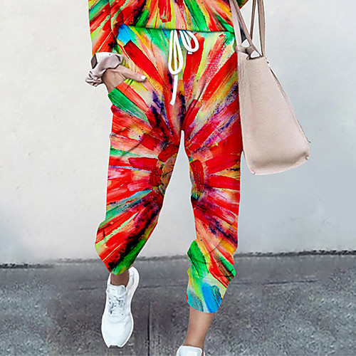 

Women's Basic Soft Comfort Going out Gym Palazzo Pants Color Block Tie Dye Full Length Elastic Drawstring Design Print Red