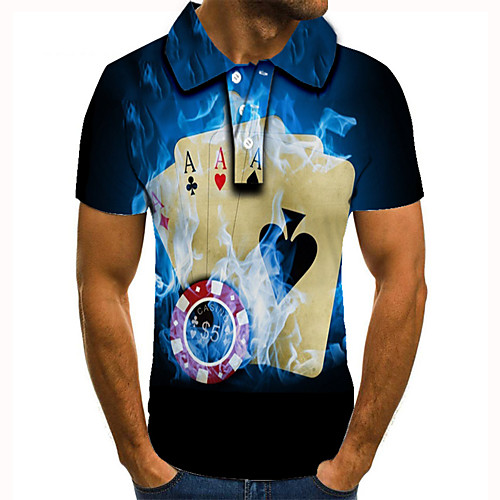 

Men's Golf Shirt Tennis Shirt 3D Print Graphic Prints Card Button-Down Short Sleeve Street Tops Casual Fashion Cool Blue / Sports