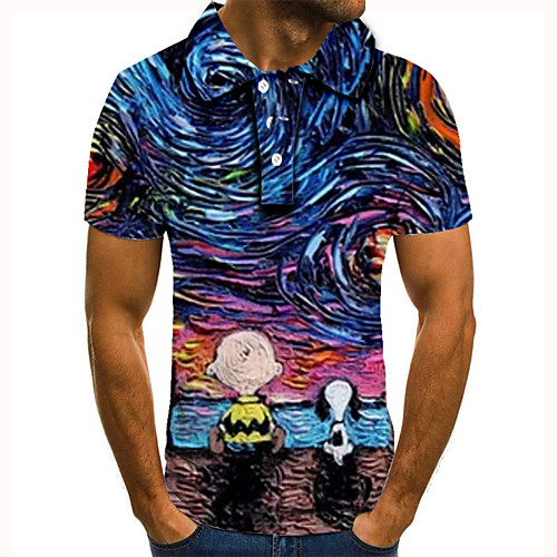 

Men's Golf Shirt Tennis Shirt 3D Print Cartoon Graphic Prints Button-Down Short Sleeve Street Tops Casual Fashion Cool Blue / Sports