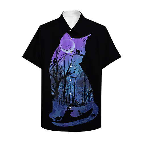 

Men's Shirt 3D Print Cat Graphic Prints Animal Button-Down Print Short Sleeve Daily Tops Casual Designer Big and Tall Black