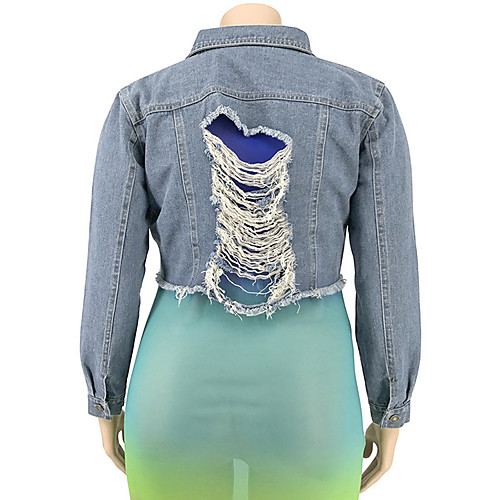 

new ebay amazon wish wholesale new short jacket with holes on the back hollow denim jacket women
