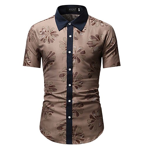 

Men's Shirt Graphic Short Sleeve Casual Tops White Light Brown