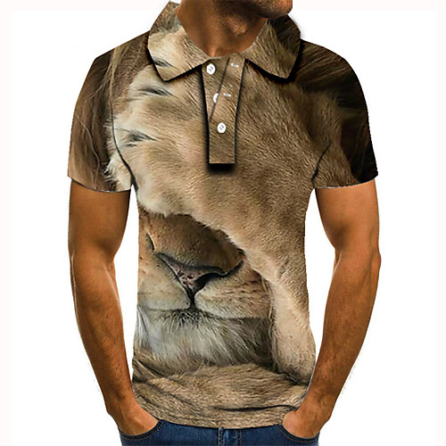 

Men's Golf Shirt Tennis Shirt 3D Print Graphic Prints Lion Animal Button-Down Short Sleeve Street Tops Casual Fashion Cool Brown / Sports
