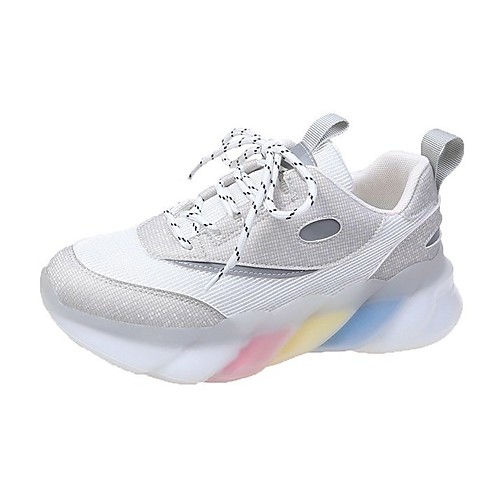 

Women's Trainers Athletic Shoes Dad Shoes Fantasy Shoes Flat Heel Round Toe Sporty Casual Daily Walking Shoes PU Lace-up Color Block Beige Gray