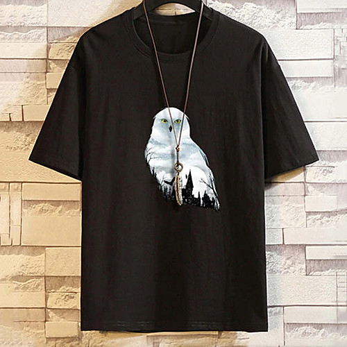 

Men's Unisex Tee T shirt Hot Stamping Graphic Prints Owl Plus Size Print Short Sleeve Casual Tops 100% Cotton Basic Designer Big and Tall Black