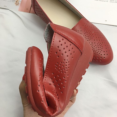 

Women's Loafers & Slip-Ons Comfort Shoes Flat Heel Round Toe PU Synthetics Red Black Beige