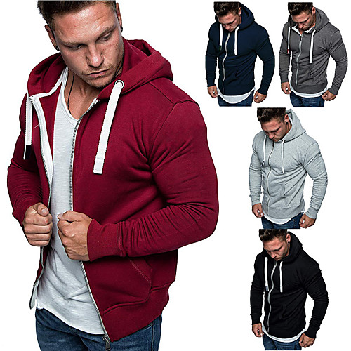 

Men's Full Zip Hoodie Solid Color Zipper Front Pocket Hooded Daily Fitness Basic Thin fleece Hoodies Sweatshirts Long Sleeve Light Grey Black Dark Gray
