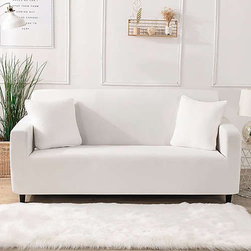 

Stretch Sofa Cover Slipcover Elastic Sectional Couch Armchair Loveseat 4 Or 3 Seater L Shape White Plain Solid Color Soft Durable