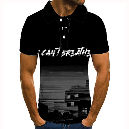 

Men's Golf Shirt Tennis Shirt 3D Print Graphic Prints Letter Button-Down Short Sleeve Street Tops Casual Fashion Cool Black / Sports