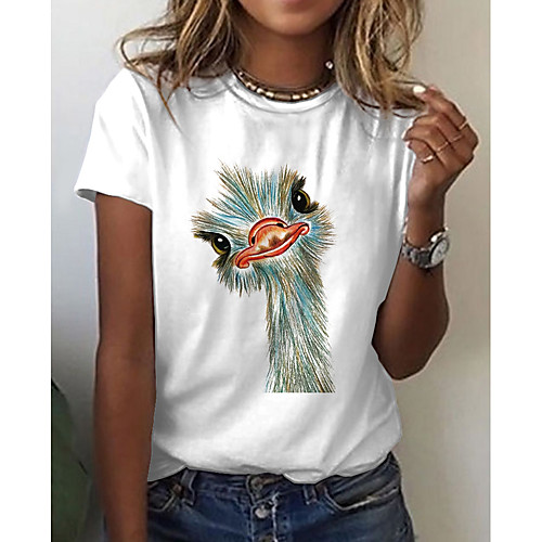 

Women's T shirt Graphic Animal Print Round Neck Tops Basic Basic Top White